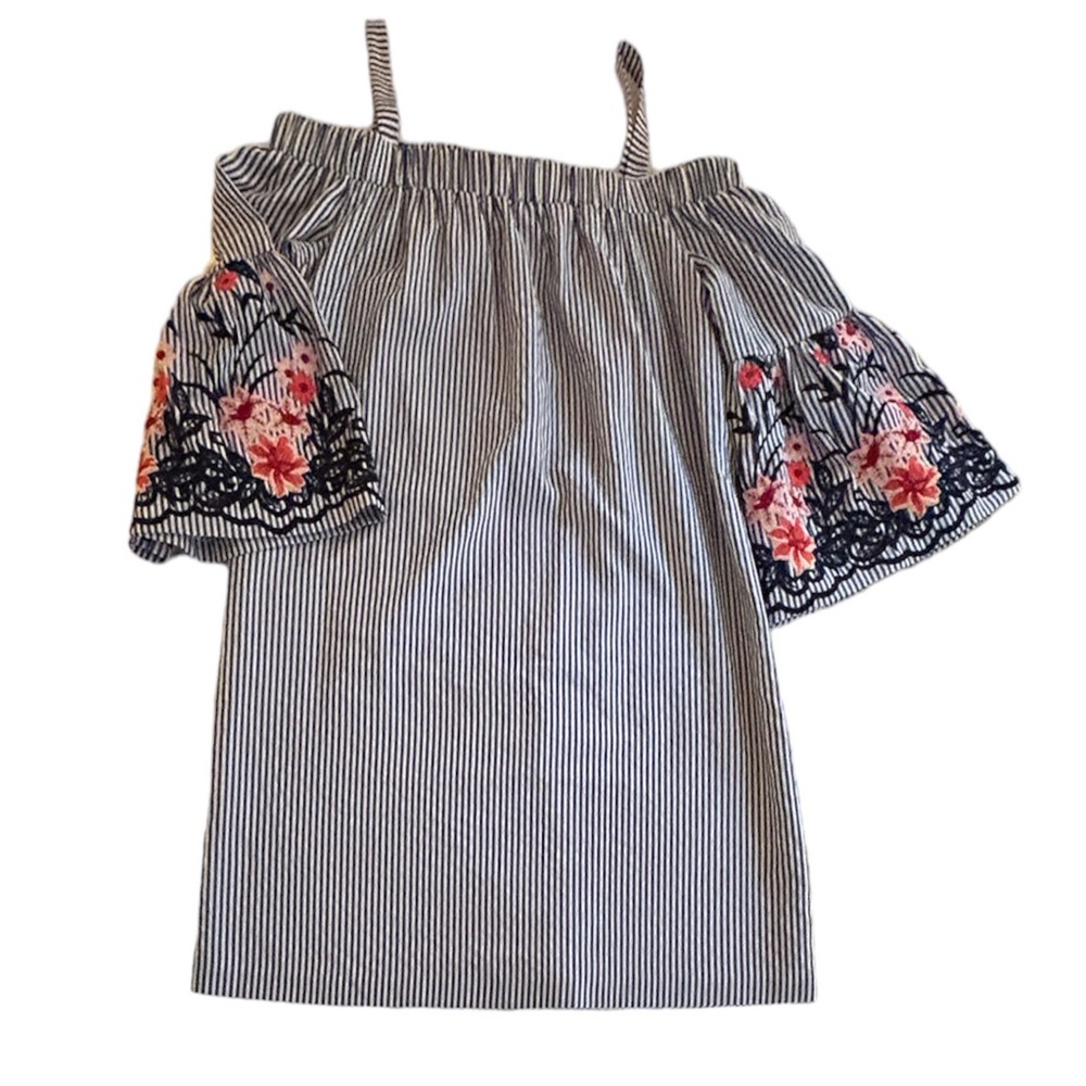 J Howard blue/white stripe cold shoulder dress